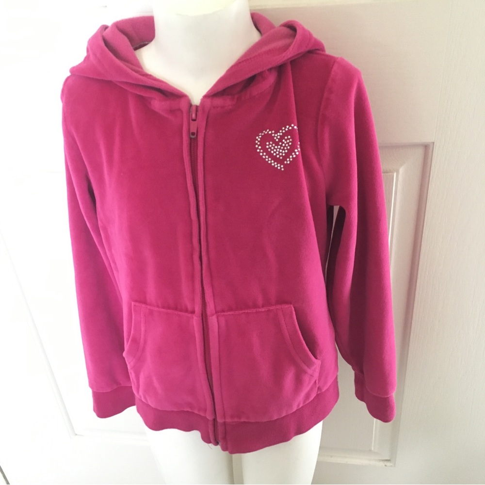 Total Girl Magenta Pink Velour Zip Up Hoodie jacket